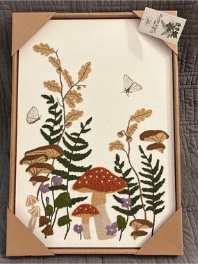 New BP Home Textile Embroidery Woven Wall Art Mushrooms Decor 18”x26”